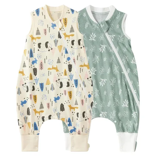 Vista 13 de Duomiaomiao Paquete de 2 bolsas de dormir TOG para niños de 24 a 36 meses, 100% algodón, ligero, saco de dormir con pies, transpirable y cómoda