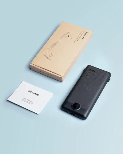 Vista 8 de TURBOAMP Cargador portátil con cables integrados, batería externa de 10000 mAh con 5 salidas y 2 entradas LED, enchufe de pared de CA integrado