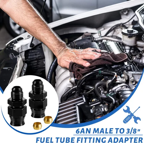 Vista 5 de 2 piezas de 6 a macho a 3/8 pulgadas de línea dura, adaptador de accesorios de línea de combustible, aleación 6 A, accesorio anodizado negro