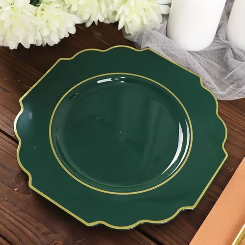 Vista 9 de Efavormart - Paquete de 10 platos de postre de plástico duro verde esmeralda de 8 pulgadas, vajilla desechable, platos barrocos resistentes