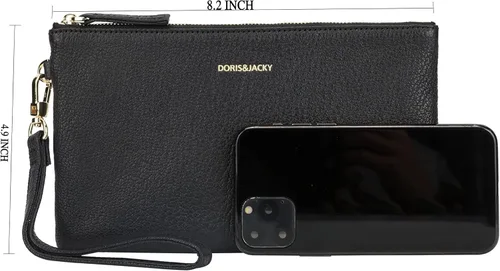 Vista 2 de DORIS&JACKY Bolso de mano pequeño de cuero para mujer, delgado, delgado, de piel de cabra, para teléfono celular, con correa