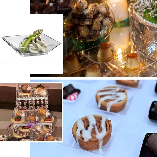 Vista 4 de Efavormart - Paquete de 50 platos de plástico cuadrados transparentes y elegantes de 4 pulgadas, platos de postre desechables