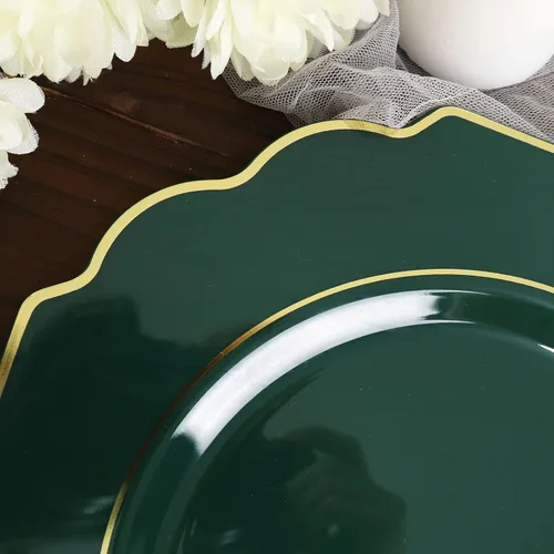 Vista 8 de Efavormart - Paquete de 10 platos de postre de plástico duro verde esmeralda de 8 pulgadas, vajilla desechable, platos barrocos resistentes
