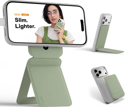 Vista 82 de MOFT Soporte de trípode para teléfono para iPhone, soporte para iPhone multiángulo, soporte para teléfono ligero y portátil, imanes fuertes, cuero