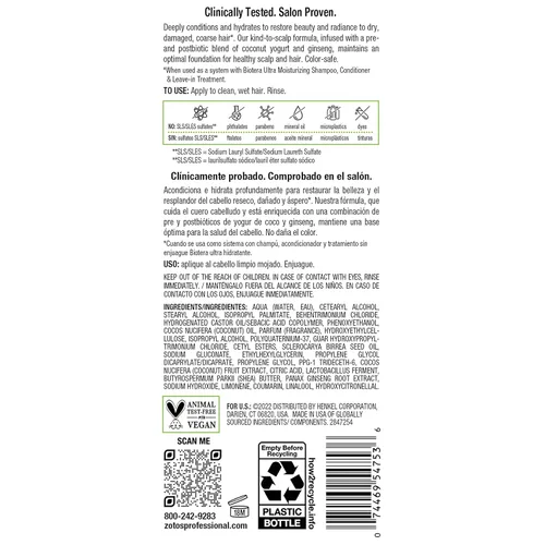 Vista 10 de Biotera Ultra Moisturizing Conditioner Hydrates Dry, Damaged, Coarse Hair Microbiome Friendly Vegan & Animal Test Free Paraben & Sulfate