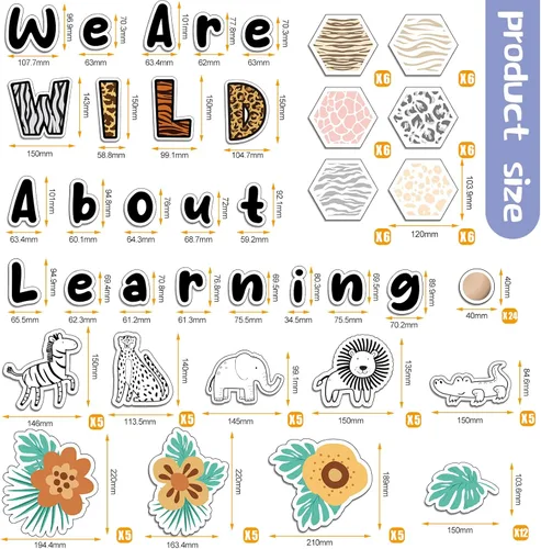Vista 2 de Ctosree Juego de 134 tablones de anuncios de Safari We are Wild About Learning con cuentas de madera de flores de hojas dulces, recortes
