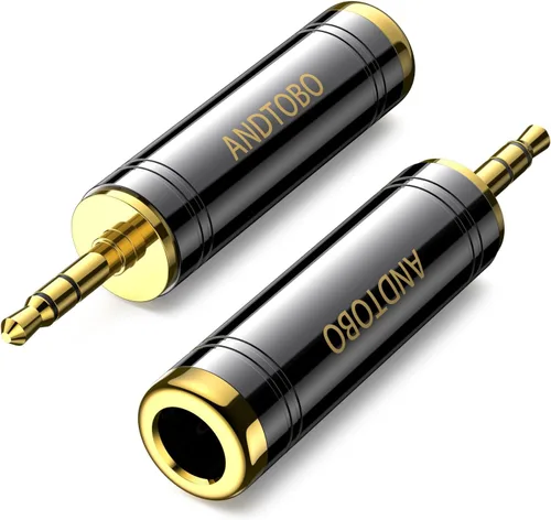 ANDTOBO Adaptador de auriculares estéreo de cobre puro de 1/4'' a 3.5 mm, enchufe macho de 3.5 mm (1/8'') a conector hembra de 6.35 mm (1/4'')
