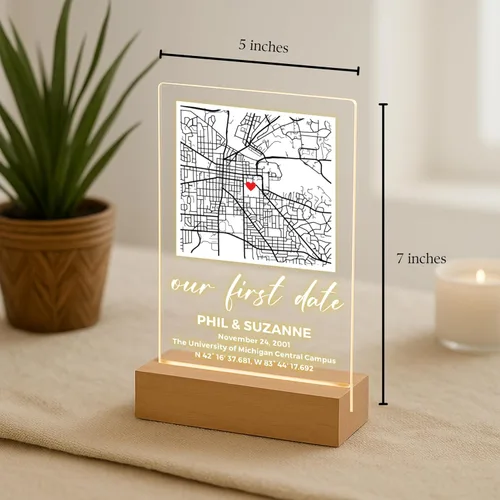 Vista 4 de Placa de Mapa Personalizada - Nuestra Primera Cita Donde Todo Comenzó Letrero de Ubicación Personalizado Signo de Mapa para Parejas Regalo para Ella