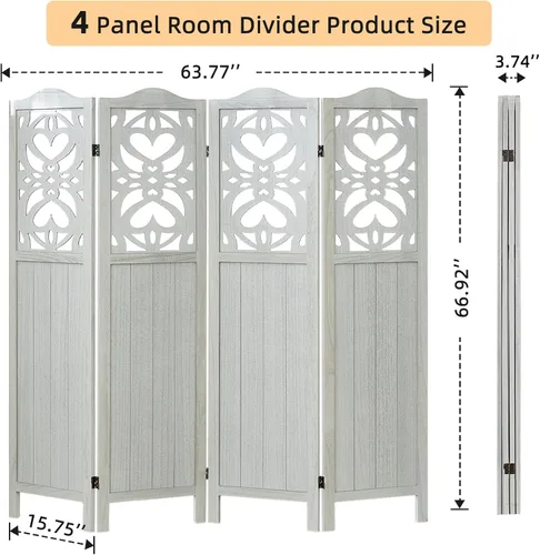 Vista 6 de Panel divisor de habitación de 4 paneles, pared divisora de habitación de 5.6 pies de alto y pantalla de privacidad plegable, panel divisor de pared
