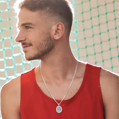 Vista 7 de Collar de plata de ley S925 con amuleto de San Patrón, Medalla de protección para hombres y mujeres