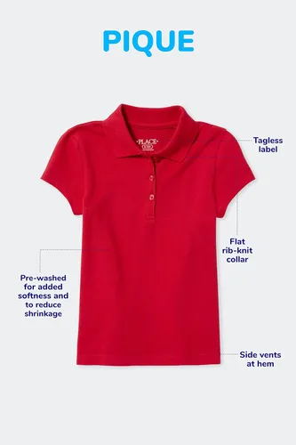 Vista 4 de The Children's Place Girls' Short Sleeve Ruffle Pique Polo, 5 Pack
