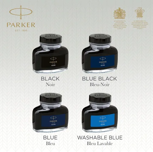 Vista 7 de Botella de tinta líquida para pluma estilográfica Parker, tinta QUINK negra, recarga de 57 ml para pluma estilográfica