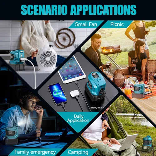 Vista 6 de Ecarke Inversor de corriente para batería Makita de 18 V: convertidor de 200 W de CC (18 V) a CA (110 V~120 V), toma de corriente con 2 puertos USB