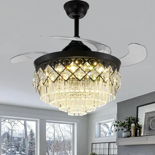 Ventiladores de techo modernos de 42 pulgadas con luces y control remoto, ventiladores de techo de cristal negro con luces, con cuchillas