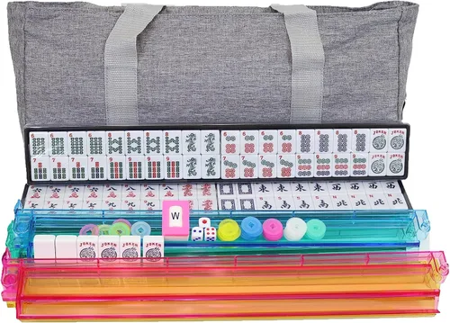 Vista 5 de usamjtable 166 Tiles American Mahjong Set Soft Bag 4 todo en uno Color Empujadores Rack Combo Fácil de Llevar (Gris)