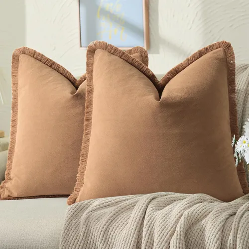 Vista 8 de ZWJD Fundas de Almohada 18x18 Juego de 2 Fundas de Almohada Decorativas Verde Militar con Flecos Algodón Chic Fundas de Cojín Cuadradas para Sofá