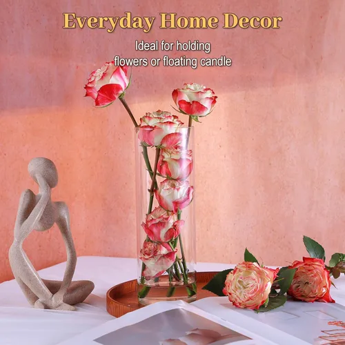 Vista 5 de UPBUD 12 piezas de jarrones cilíndricos de vidrio para centros de mesa Jarrón de flores alto de 10 pulgadas para decoraciones de boda, portavelas