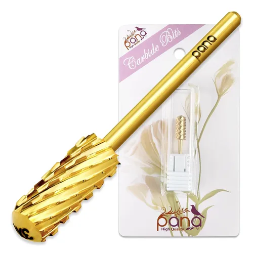 PANA - Broca para uñas de carburo, 3/32 pulgadas, cabezal pequeño con punta redonda, uso profesional, dorado (grano grueso 3X)