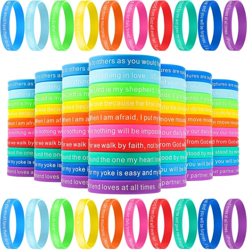 CHENGU 100 pulseras de versículo bíblico a granel de Jesús, pulseras de silicona con texto religioso, pulseras cristianas, pulseras de goma con cita