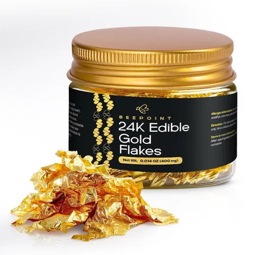Vista 12 de BeePoint - Hojas de oro comestibles de 24 K - Hojas de oro de 100 mg para decorar pasteles, hornear, cocinar, cupcakes, chocolates, bebidas - Hojas