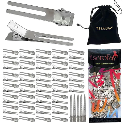 Vista 8 de TseroFay 55 Pinzas de Cabello de Metal Plateado para Mujer para Rulos Pin Curl, Pinzas de Elevación de Raíz de Doble Punta de 1.8" para Volumen