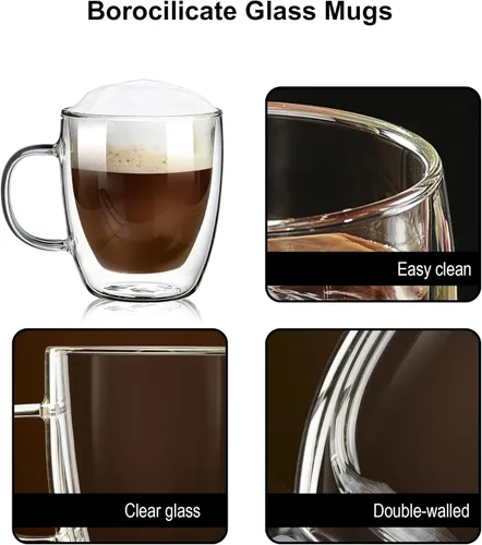 Vista 6 de Tazas de té de cristal de borosilicato de doble pared resistente al calor