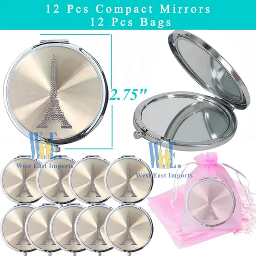 Vista 2 de WE París - Espejo compacto con diseño de torre Eiffel, 12 piezas, juego de regalo de cumpleaños francés/lindo espejo de regalo para niña y mujer