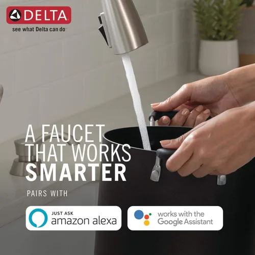 Vista 2 de Delta 9113TV-AR-DST Essa - Grifo de cocina, VoiceIQ, acero inoxidable ártico