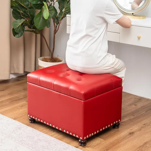 Vista 18 de Joveco Banco otomano de almacenamiento rectangular de tela, reposapiés, 24 pulgadas, moderno, copetudo, para dormitorio, asiento para entrada