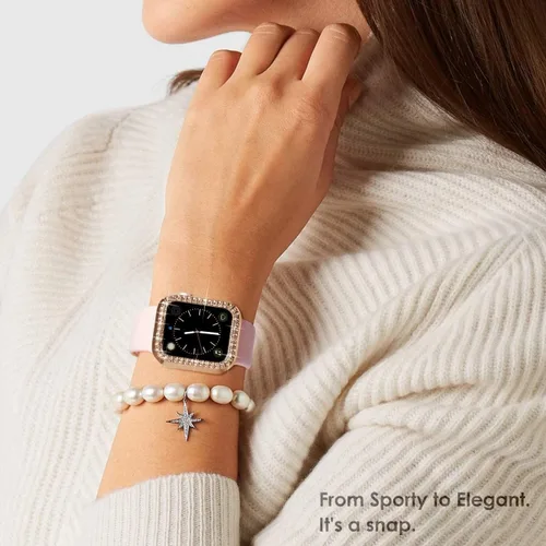 Vista 4 de HANKN Funda brillante para Apple Watch Series 6, 5, 4, SE de 1.575 pulgadas, protector de pantalla de vidrio templado, policarbonato duro a prueba