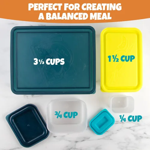 Vista 4 de Contenedores de almuerzo de control de porciones – Contenedores reutilizables de preparación de comida, sin BPA, juego de 4 (playa/multicolor)