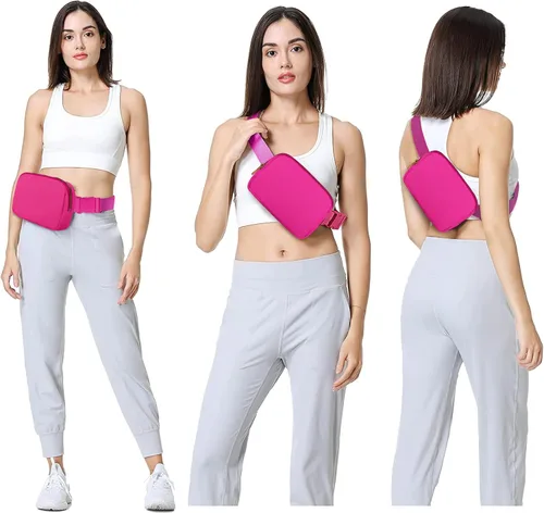 Vista 6 de VOROLO Riñonera para mujeres y hombres, bolsa cruzada, bolsa de cinturón con correa ajustable, Magenta, Talla única