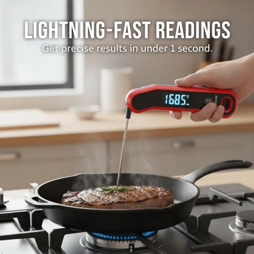 Vista 3 de Termómetro digital de lectura instantánea para carne, con rotación automática, pantalla LCD grande y modo de suspensión, precisión de ±0.5 °F