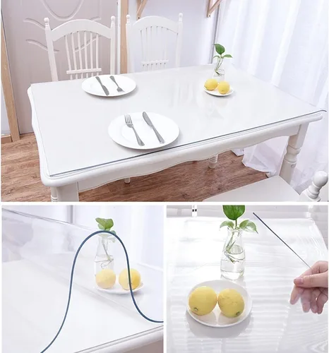 Vista 5 de Mantel de plástico impermeable 100% vinilo transparente para mesa, protector de mantel transparente de 0.079 pulgadas de grosor, PVC suave