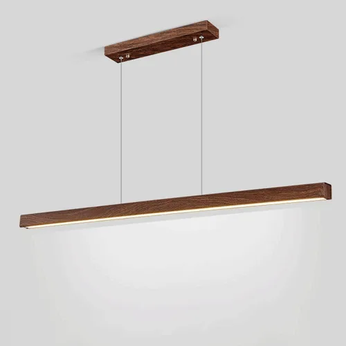 Wood Grain Hanging Light Linear Metal Pendant Lamp Modern Chandelier 6000K Living Room Suspension Lamps Decorative Dining Room Drop Ceiling Light