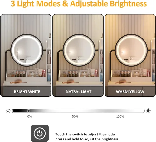 Vista 4 de Vabches Tocador de maquillaje con espejo redondo y luces, mesa de maquillaje blanca con estación de carga, mesa de tocador pequeña para dormitorio