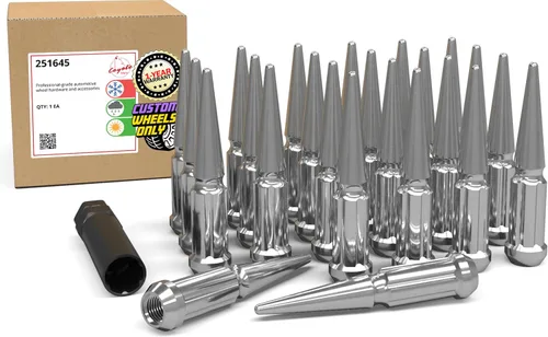 Vista 12 de Wheel Accessories Parts SRT Viper - 24 tuercas de punta de 1/2 a 20 roscas de 4.40 pulgadas de largo, cromadas negras, 7/8 pulgadas y 13/16