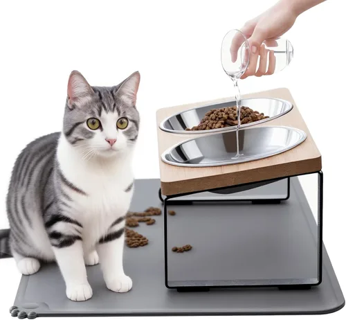 Vista 10 de Tazón de comida para gatos elevado de acero inoxidable para 3 tazones, tazón reemplazable para gatos de 4.7 pulgadas, paquete de 3