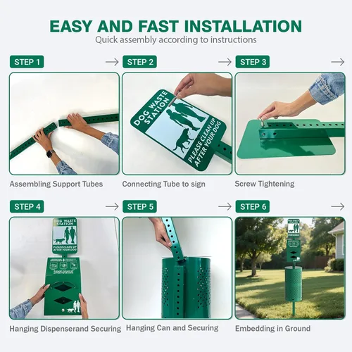 Vista 6 de POCHAR Estación de eliminación de desechos de perros de aluminio inoxidable para parques de mascotas, estación de 10 galones para excrementos