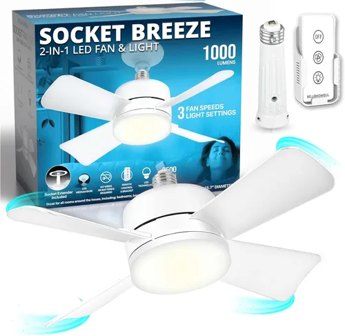 Vista 6 de Bell+Howell Ventilador de Luz de Enchufe Socket Breeze con Control Remoto, Ventiladores de Techo Pequeños Portátiles con Luces para Dormitorio