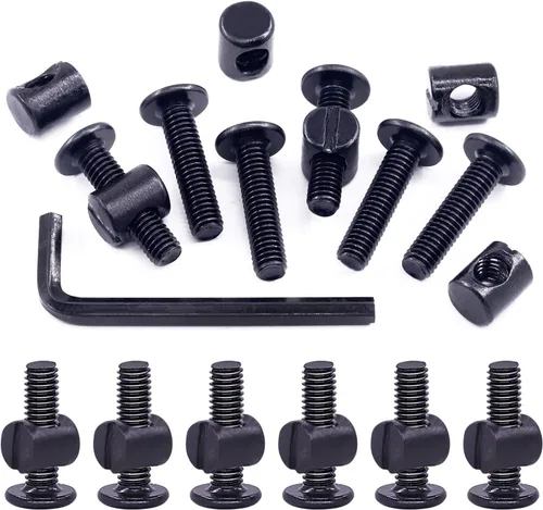 Vista 28 de Swpeet 25 tornillos de cabeza hexagonal M6 de 3.150 in, color negro, para cuna, cuna y tuercas de barril con 1 llave Allen, perfecta para muebles