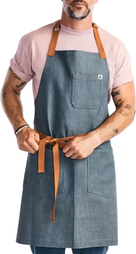 Vista 14 de hedley & bennett Delantal Esencial - Delantal de Cocina de Denim Resistente con Bolsillos y Anillo para Toalla - Vestimenta Profesional de Chef