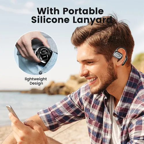 Vista 2 de Auriculares deportivos Bluetooth 5.4 con pantalla LED, auriculares inalámbricos Bluetooth abiertos de 30 a 40 horas, para entrenamiento, ultra Negro