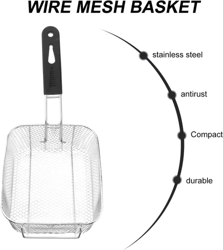 Vista 3 de BESTonZON Cesta mediana de acero inoxidable para freír con chispas francesas, para servir alimentos, con asa, apta para ollas de hasta 5/6 L