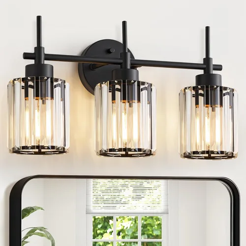 Vista 12 de EJIAXIN Lámparas de Baño de Cristal de 3 Luces, Luces de Espejo de Tocador de Níquel Cepillado, Lámparas de Pared Vintage de Cristal Montadas