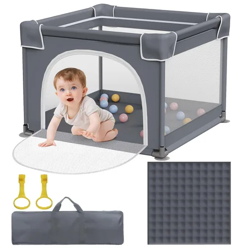 Vista 8 de Jixrolyn: Corralito pequeño para bebés y niños pequeños, de 36"x36", malla suave y transpirable, base antideslizante, corralito mini para bebés