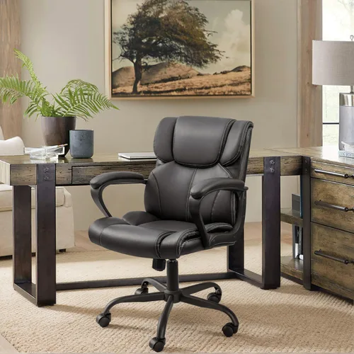 Vista 2 de Furmax - Silla ejecutiva giratoria de oficina para escritorio, con reposabrazos, espalda media, acolchado ergonómico de cuero, con soporte lumbar