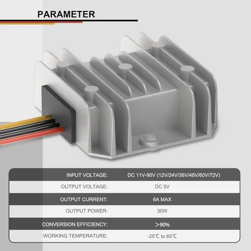 Vista 4 de DROK Convertidor impermeable de CC a CC Buck - Convertidor reductor de 11-90V a 5V 6A Regulador de voltaje, fuente de alimentación de 12 V, 24 V, 36