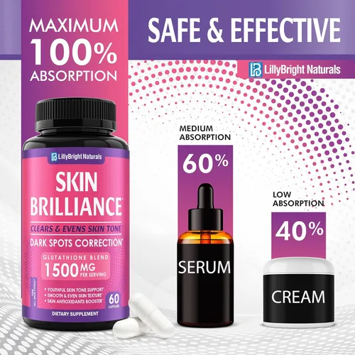 Vista 6 de Cápsulas de glutatión - Suplemento de L-glutatión de 1,500 mcg con vitamina C - Potenciador del tono de piel - Apunta a manchas oscuras y marcas