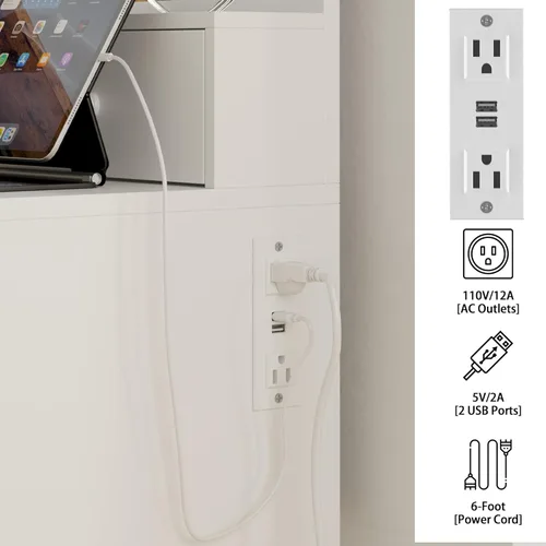 Vista 6 de IRONCK Juego de escritorio de tocador con espejo iluminado LED y toma de corriente 7 cajones tocadores de maquillaje con taburete para dormitorio